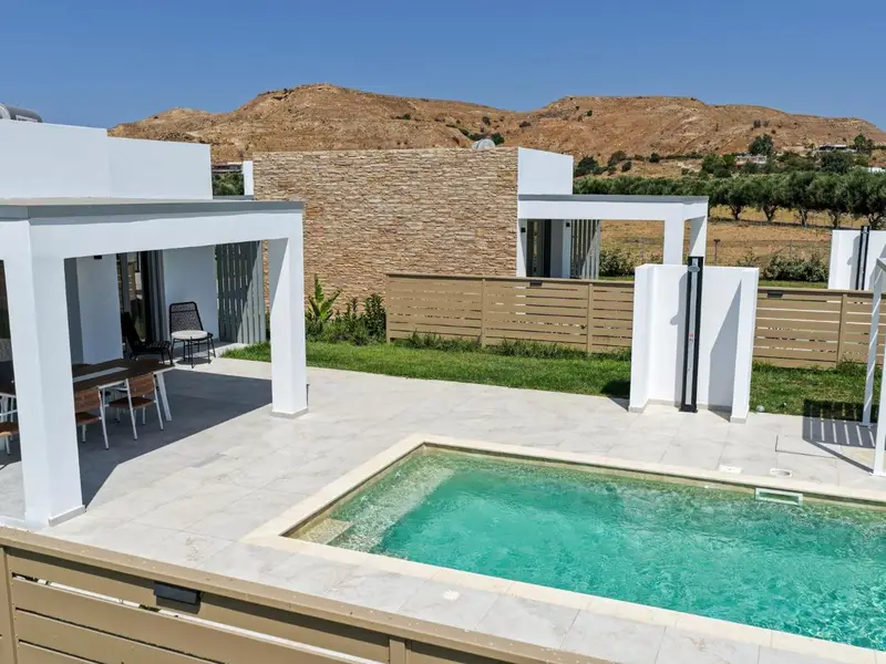 Pool terrace looking towards the olive groves and hills