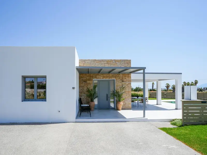 Villa exterior and private parking space