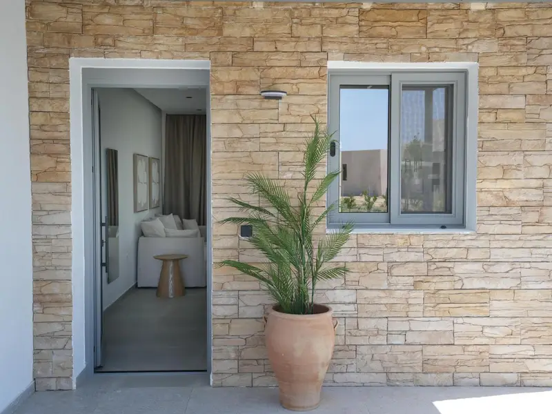 Stone facade and outdoor shower