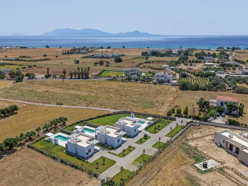 The villas with the south coast of Kos and the sea beyond